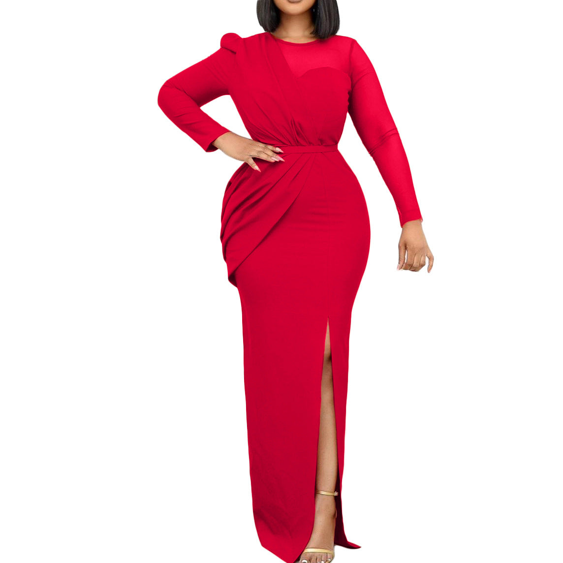 Damen Midi-Kleid mit figurbetonendem Design und elegantem Schlitz Stalluxe
