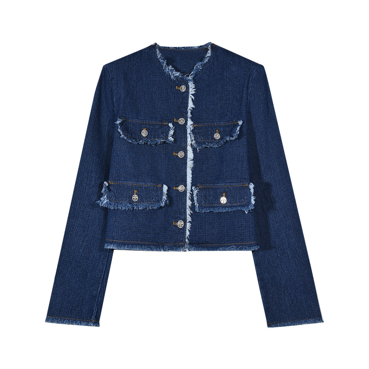 Damen Jeansjacke mit fransigen Details und eleganten Knopfverschlüssen Stalluxe