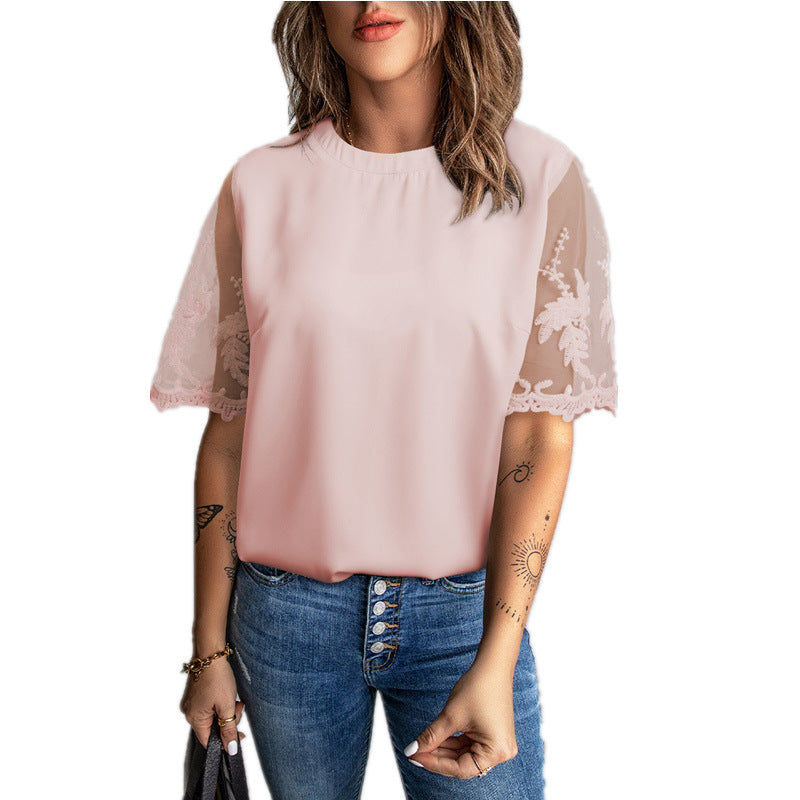 Damen Elegantes T-Shirt mit Spitze an den Ärmeln Stalluxe