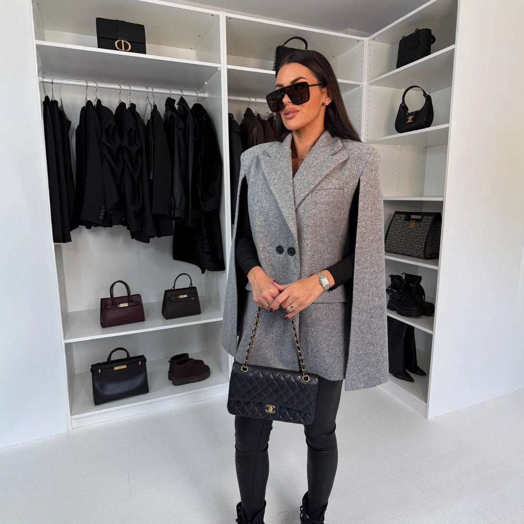 Damen modischer Wickelblazer mit kapuzenartigem Design und eleganten Druckknöpfen Stalluxe