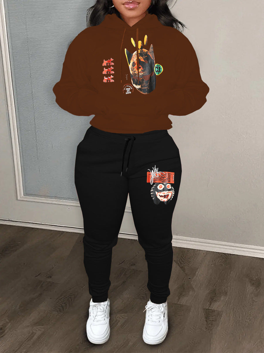 Damen Urbanes Hoodie und Jogginghose Set mit künstlerischem Druck Stalluxe
