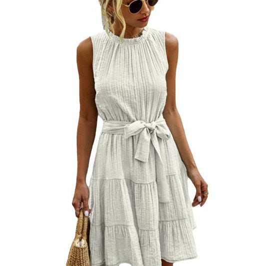 Damen luftiges Sommerkleid mit tailliertem Bund und Rüschendetails Stalluxe