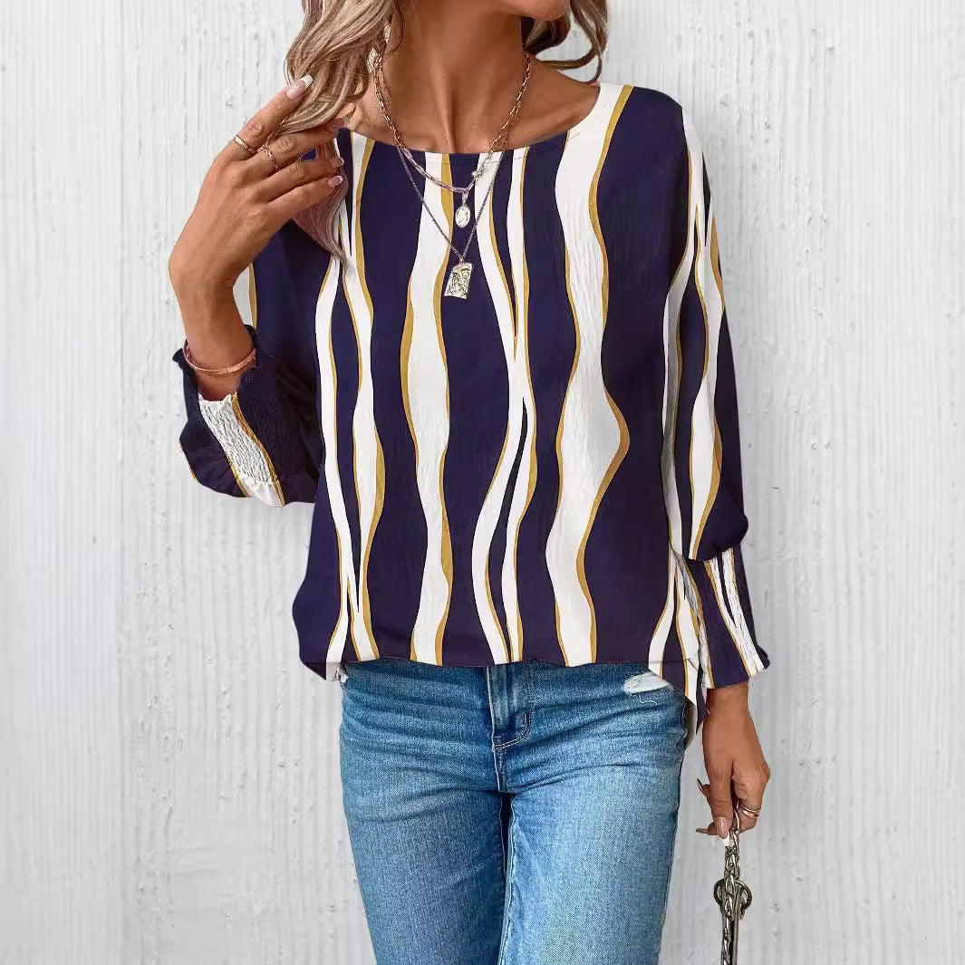 Damen Elegante blusige Oberteil mit Wellenmuster Stalluxe