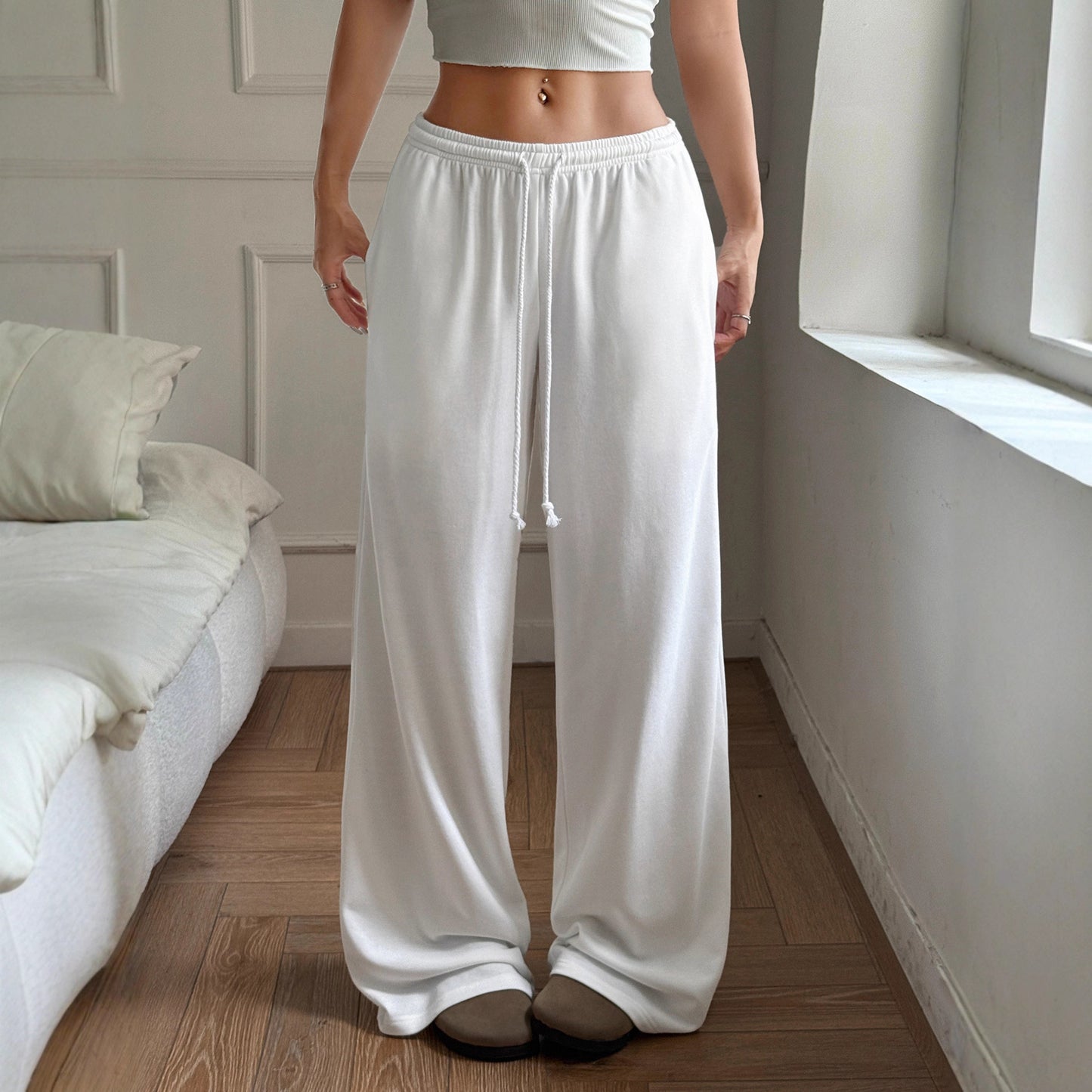 Damen Bequeme Weite Sommerhose mit elastischem Bund und Kordelzug Stalluxe