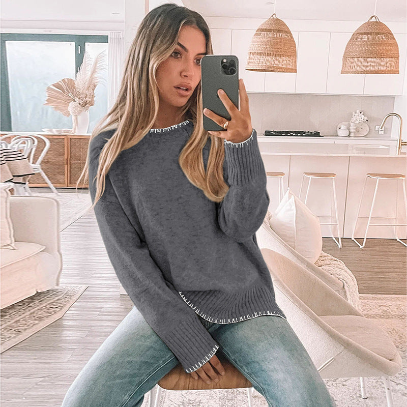 Damen Strickpullover mit dekorativem Saum und weiten Ärmeln Stalluxe