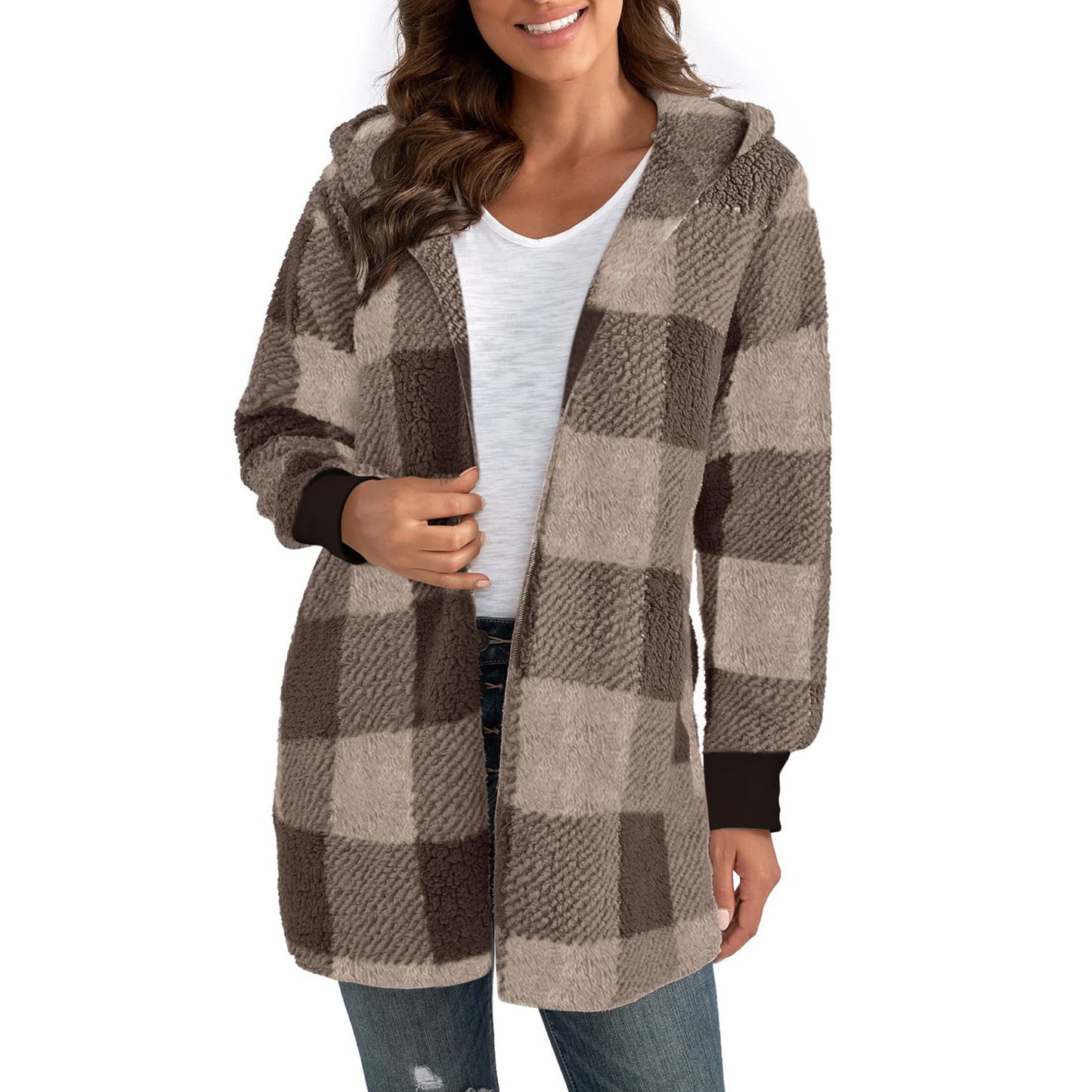 Damen Kuschelige Oversized Jacke mit Kapuze Stalluxe