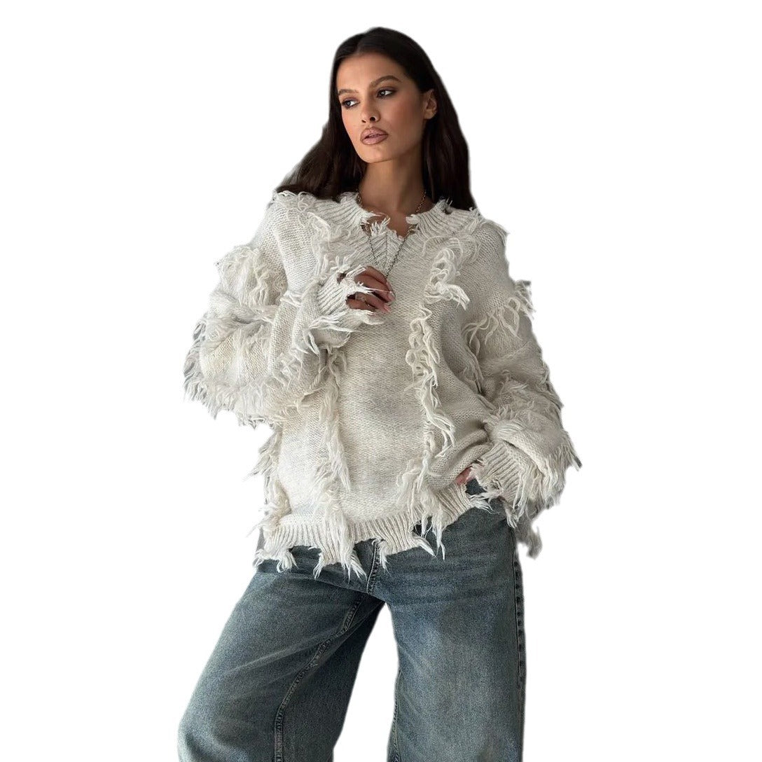 Damen Strickpullover mit lässigem Fransen-Design Stalluxe