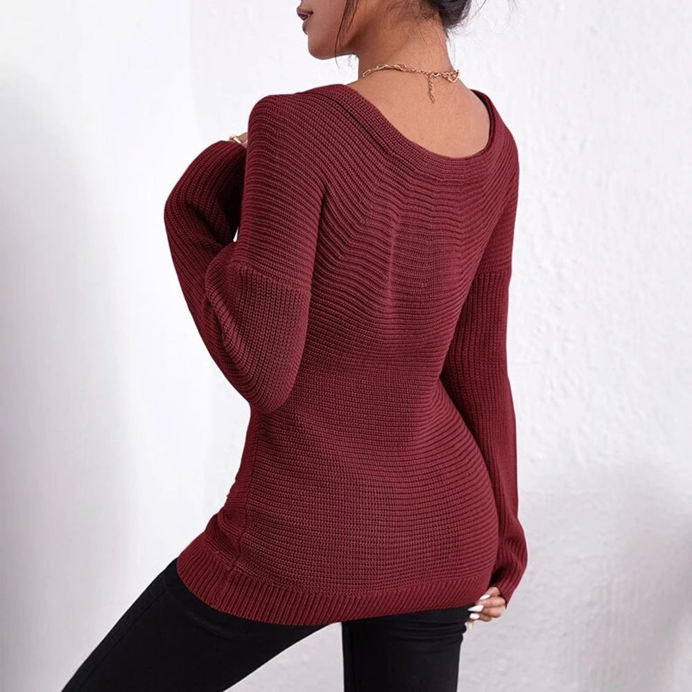 Damen Eleganter und lockerer Pullover mit tiefem V-Ausschnitt und langen Ärmeln Stalluxe