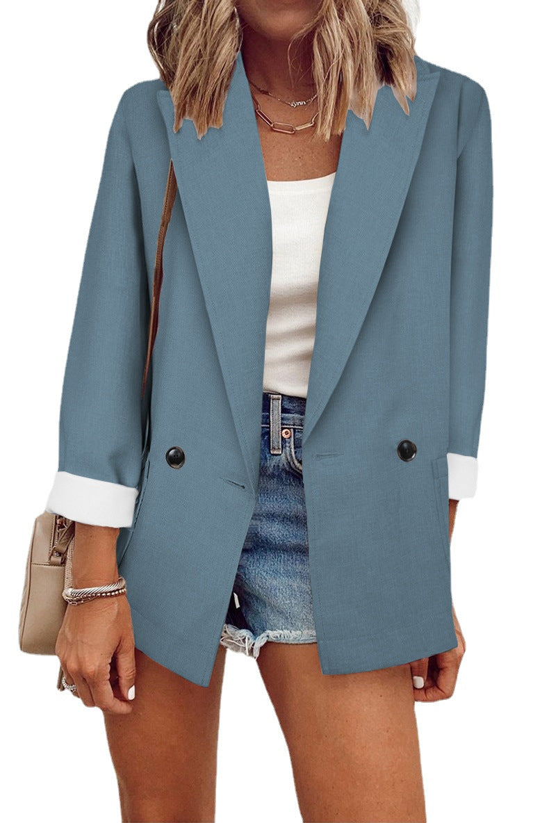 Damen modischer Blazer im Oversized-Schnitt mit tiefen Taschen und umgeschlagenen Ärmeln Stalluxe
