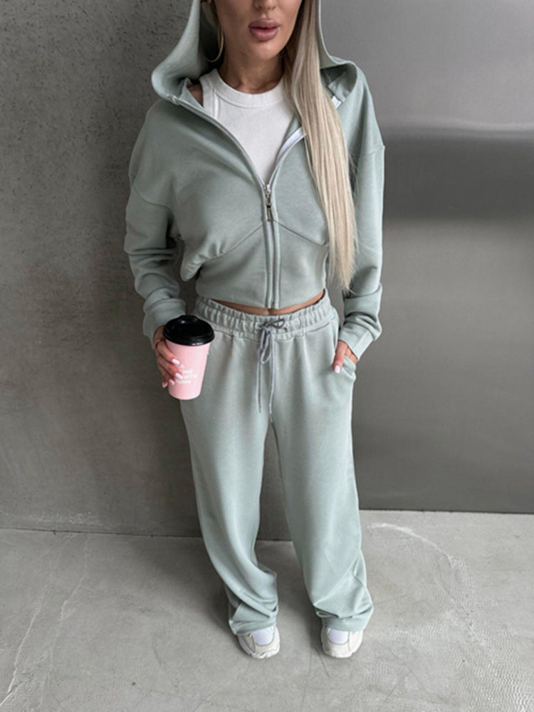 Damen Lässiger Jogginganzug mit cropped Hoodie und weitem Schnitt Stalluxe