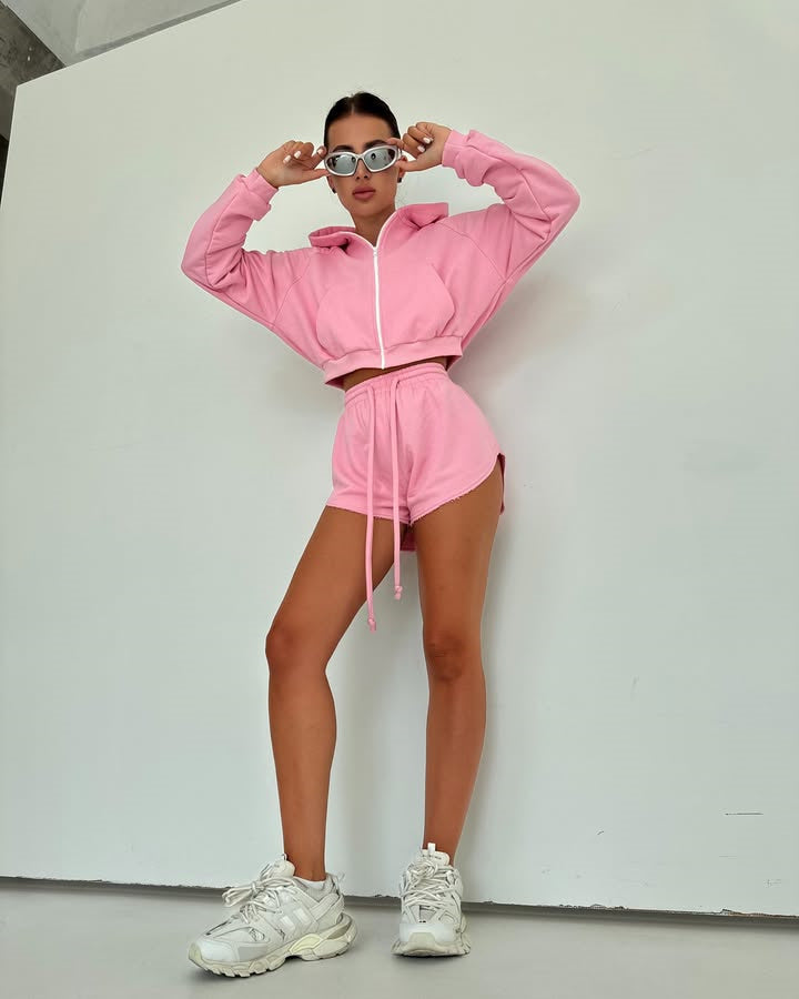 Damen lässige Kapuzensweatshirt und Shorts Set Stalluxe