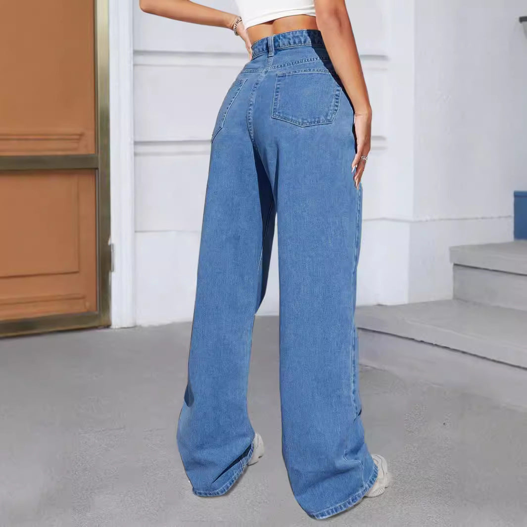 Damen Weit geschnittene Jeans mit buntem Schmetterlingsdruck Stalluxe