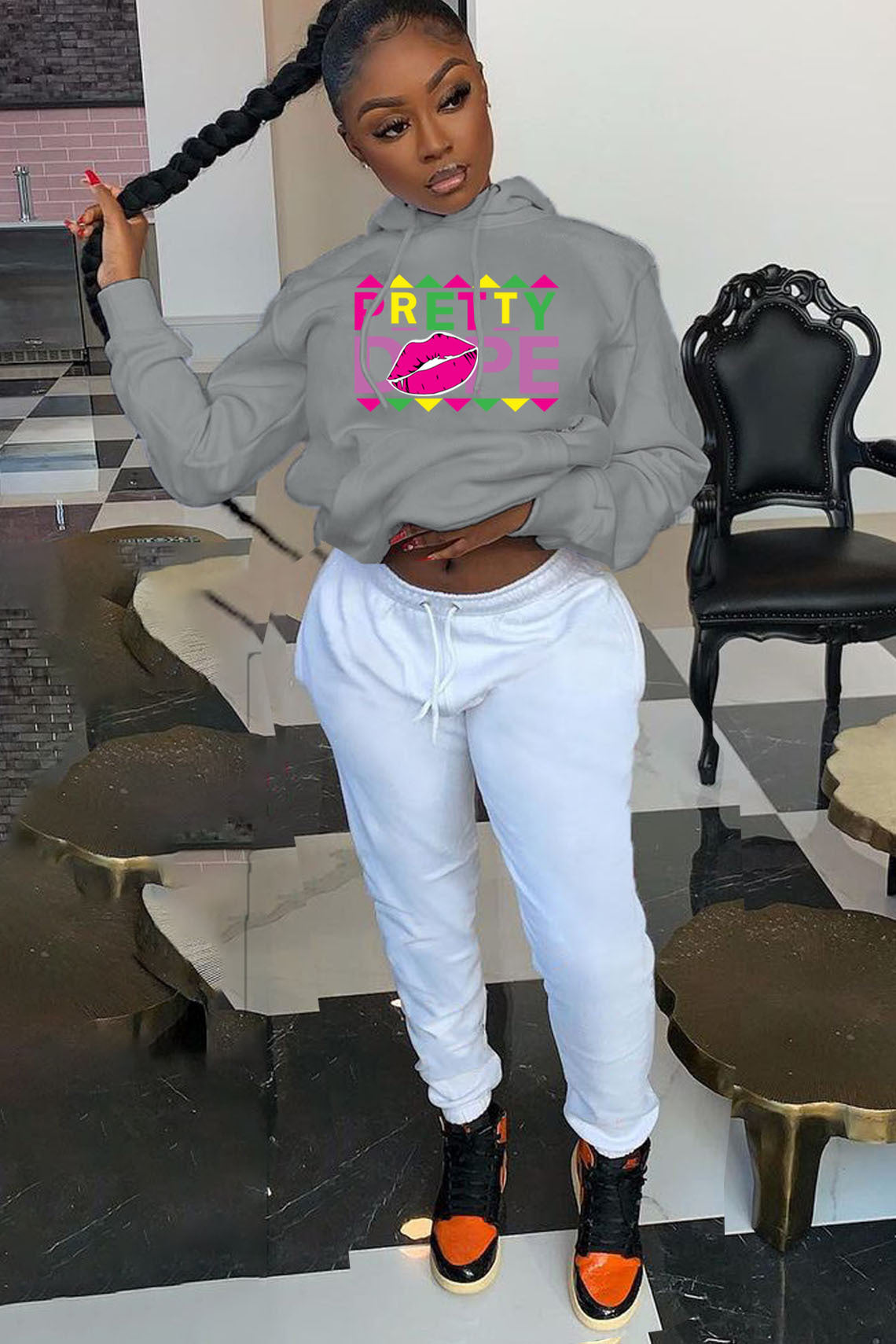 Damen Sweatpants- und Hoodie-Set mit modernem Grafiken und kreativem Aufdruck Stalluxe