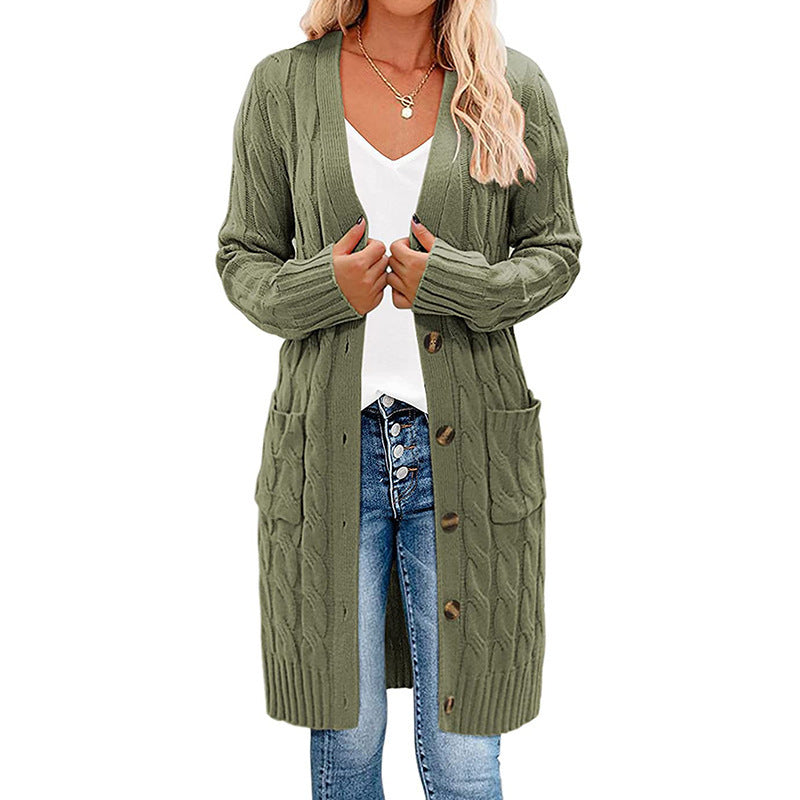Damen Langer Strickcardigan mit Zopfdesign und praktischen Taschen Stalluxe