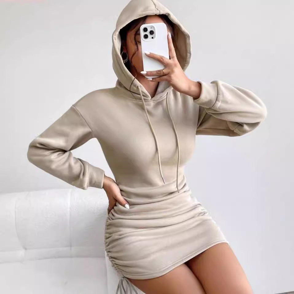 Damen Kapuzenkleid mit gerafftem Saum und bequemem Schnitt Stalluxe