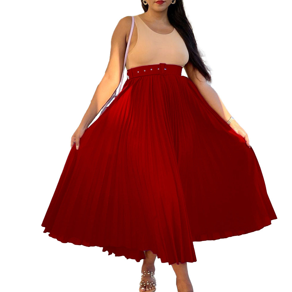 Damen Plisseerock mit breitem Gürtel und elegantem Schnitt Stalluxe