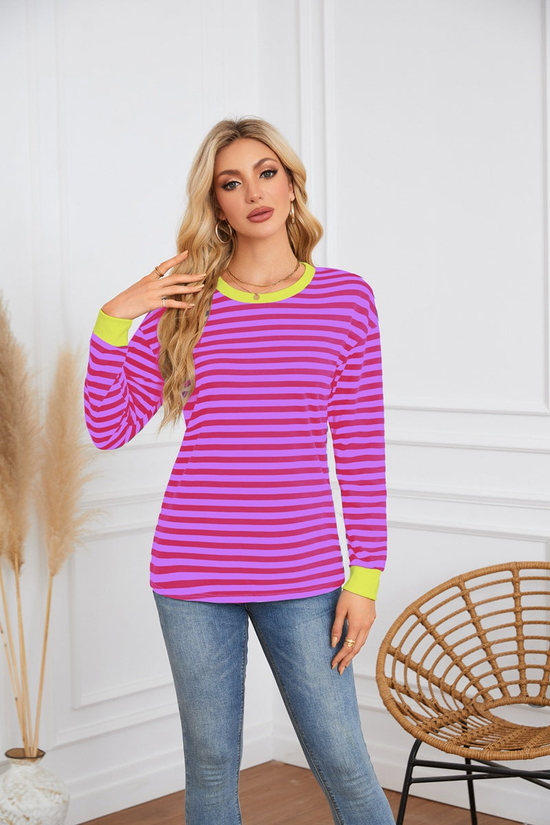 Damen gestreiftes Langarmshirt mit Rundhalsausschnitt Stalluxe