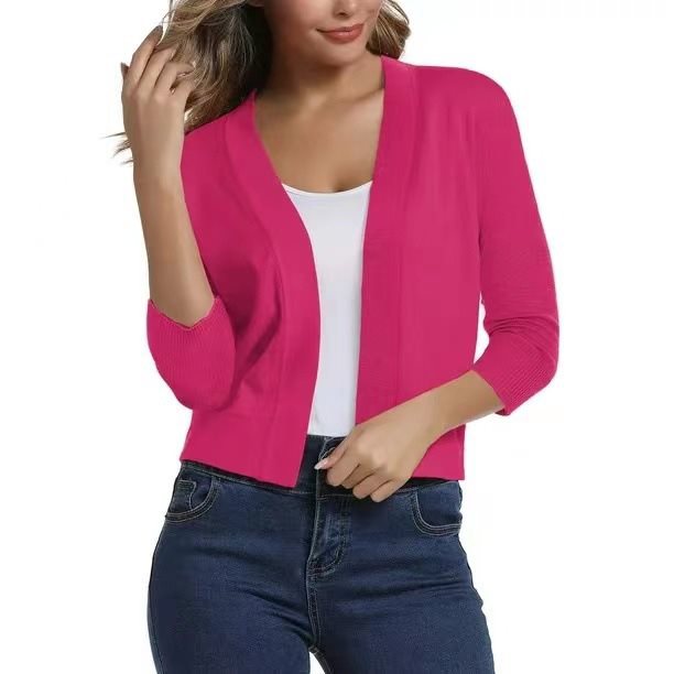 Damen lässige Strickjacke mit offenen Front und 3/4-Ärmeln Stalluxe