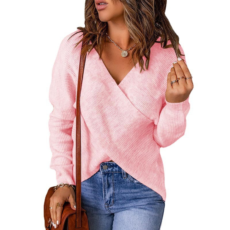 Damen lässiger Wickel-Pullover mit tiefem V-Ausschnitt und strukturiertem Gewebe Stalluxe
