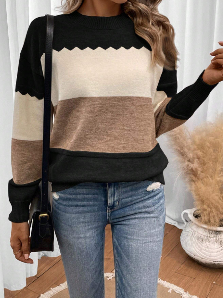 Damen gemütlicher Pullover mit modernem Blockstreifen-Design Stalluxe