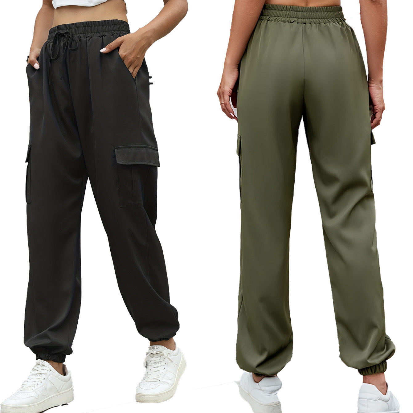 Damen Bequeme Cargo-Hose mit elastischem Bund und seitlichen Taschen Stalluxe
