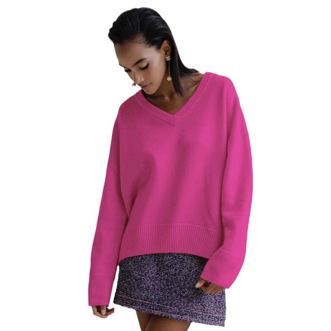 Damen Viskose-Pullover mit tiefem V-Ausschnitt und breiten Bündchen Stalluxe
