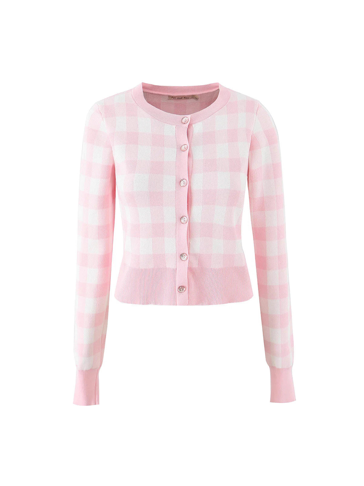 Damen modischer karierten Strickjacke mit Rundhalsausschnitt und Knopfverschluss Stalluxe