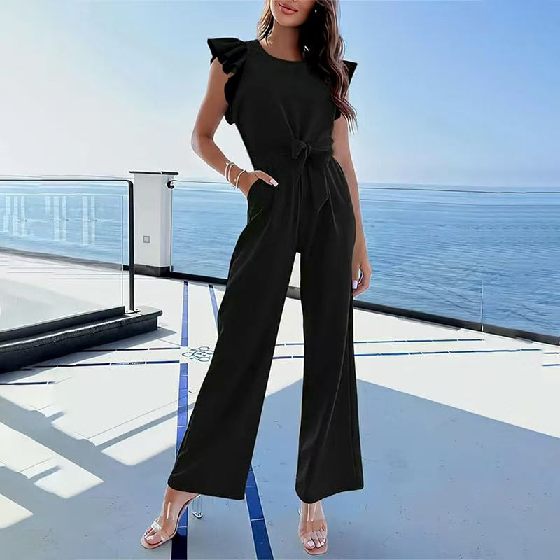 Damen Jumpsuit mit Taillengurt und eleganten Rüschendetails Stalluxe