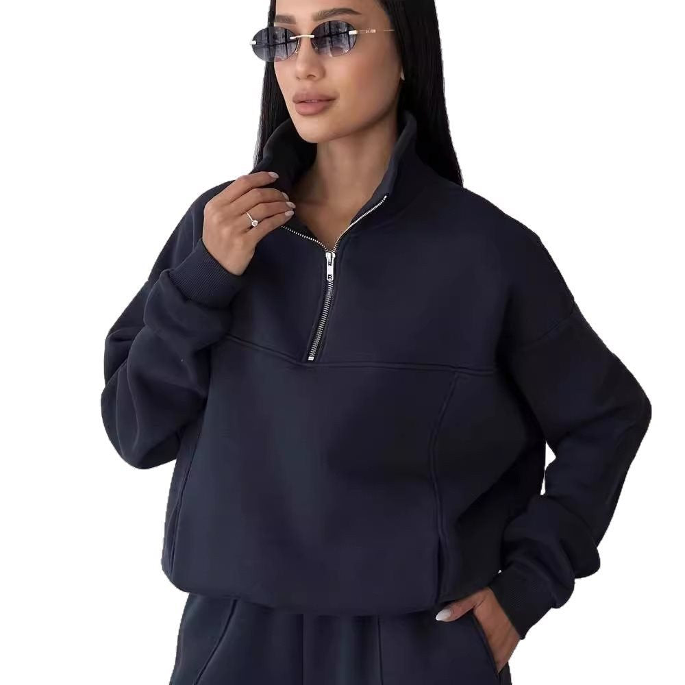 Damen Sportliches Fleece-Kombinationsset mit Stehkragen Stalluxe