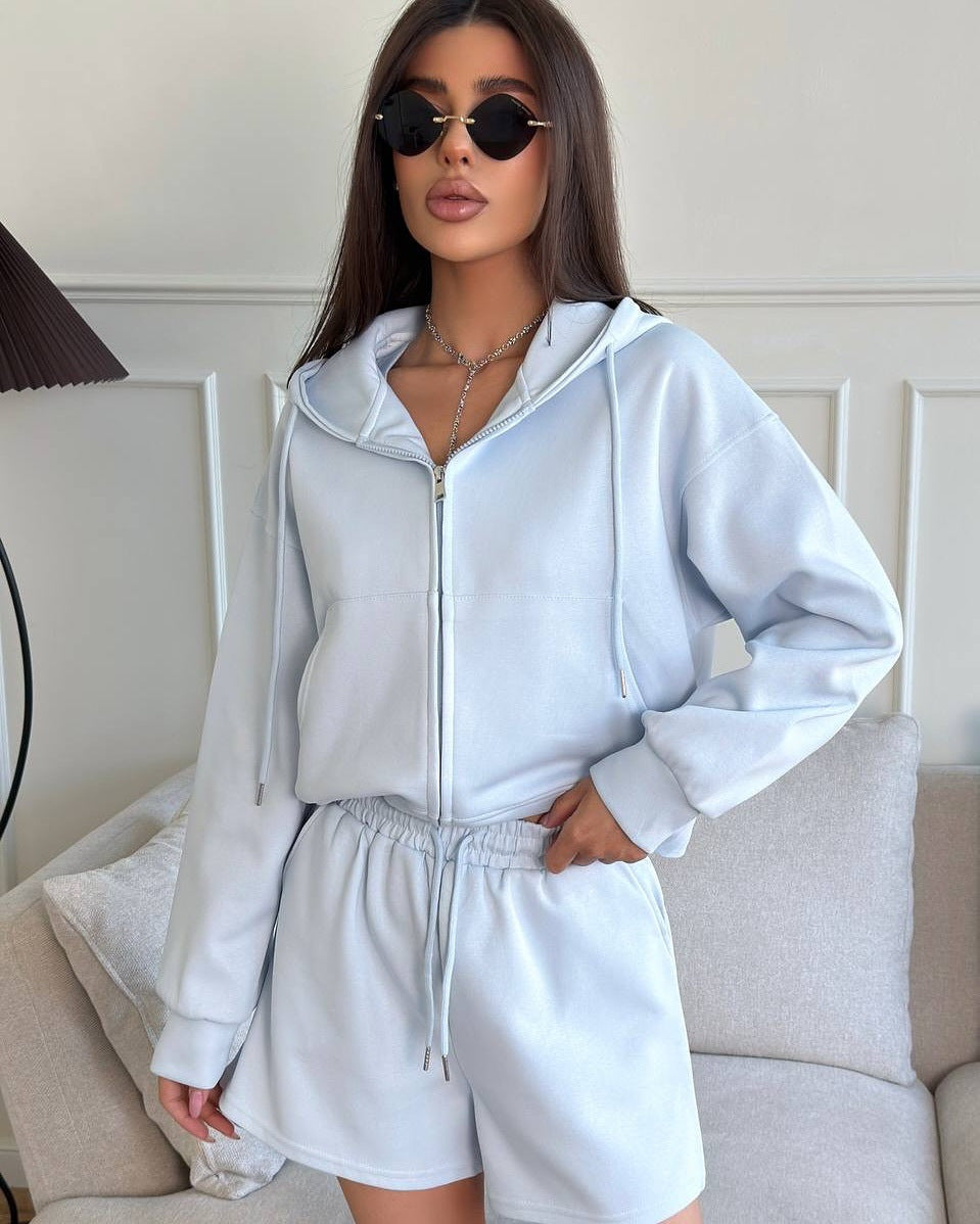 Damen lässiger Hoodie und Shorts Set mit weitem Schnitt und atmungsaktivem Material Stalluxe