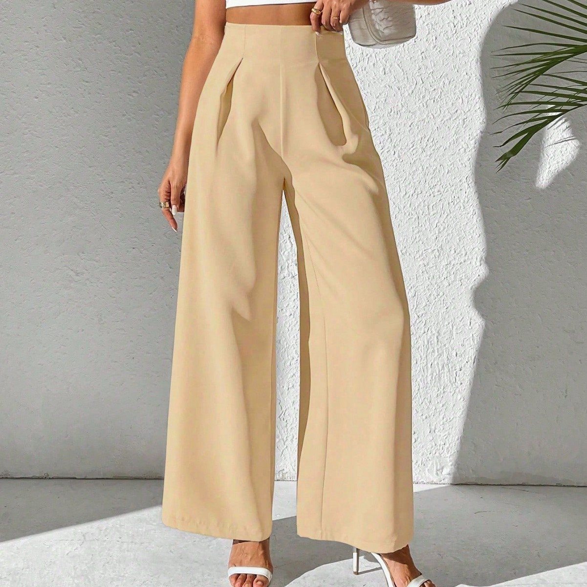 Damen Elegante High-Waist Palazzo-Hose mit Faltenfront und weitem Bein Stalluxe