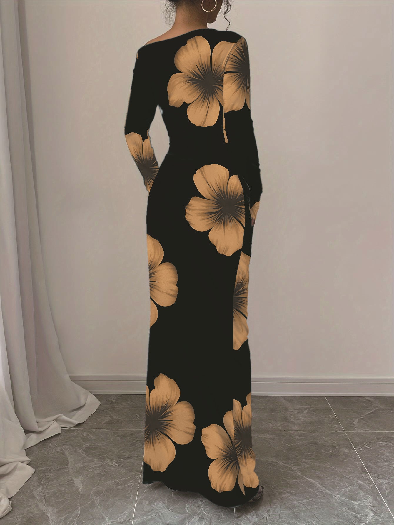 Damen elegantes Langarmkleid mit floralem Motiv Stalluxe