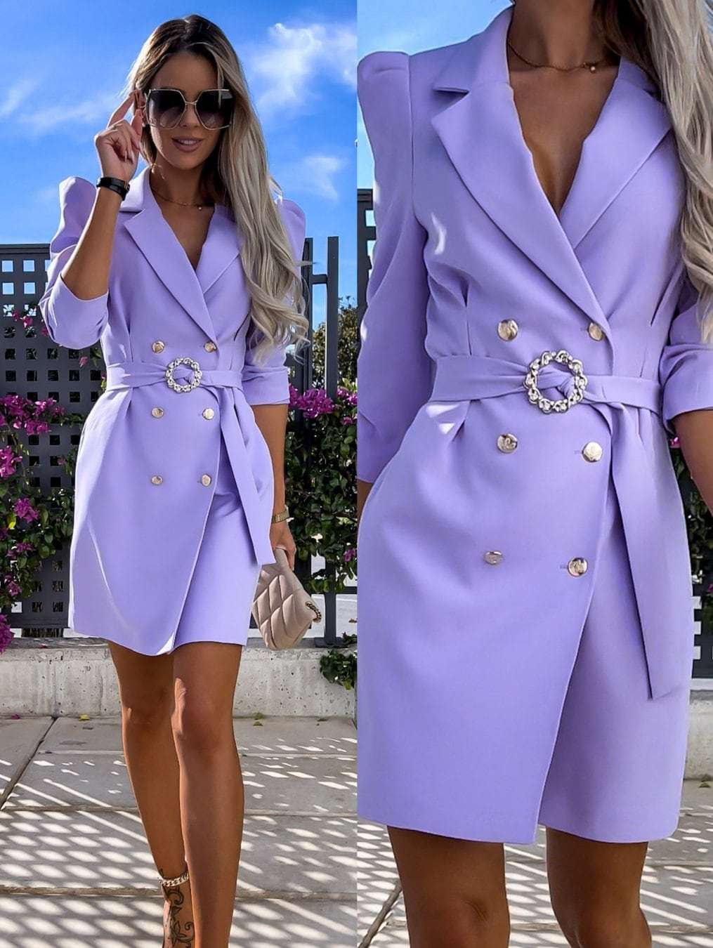 Damen Stylisches Blazer-Kleid mit figurbetonendem Schnitt und dekorativem Gürtel Stalluxe