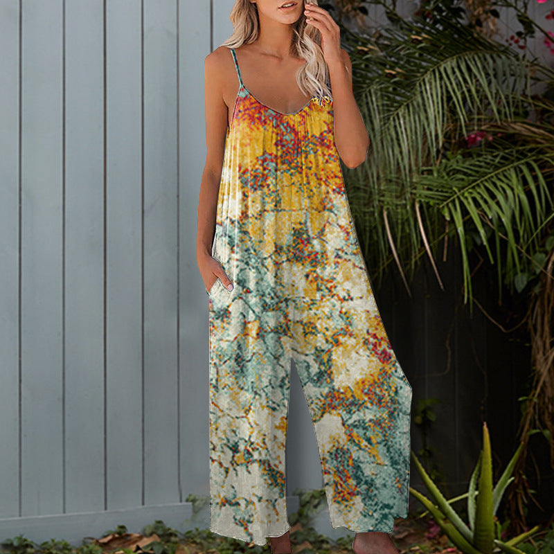 Damen Sommerlicher Overall mit floralem Design und praktischen Taschen Stalluxe