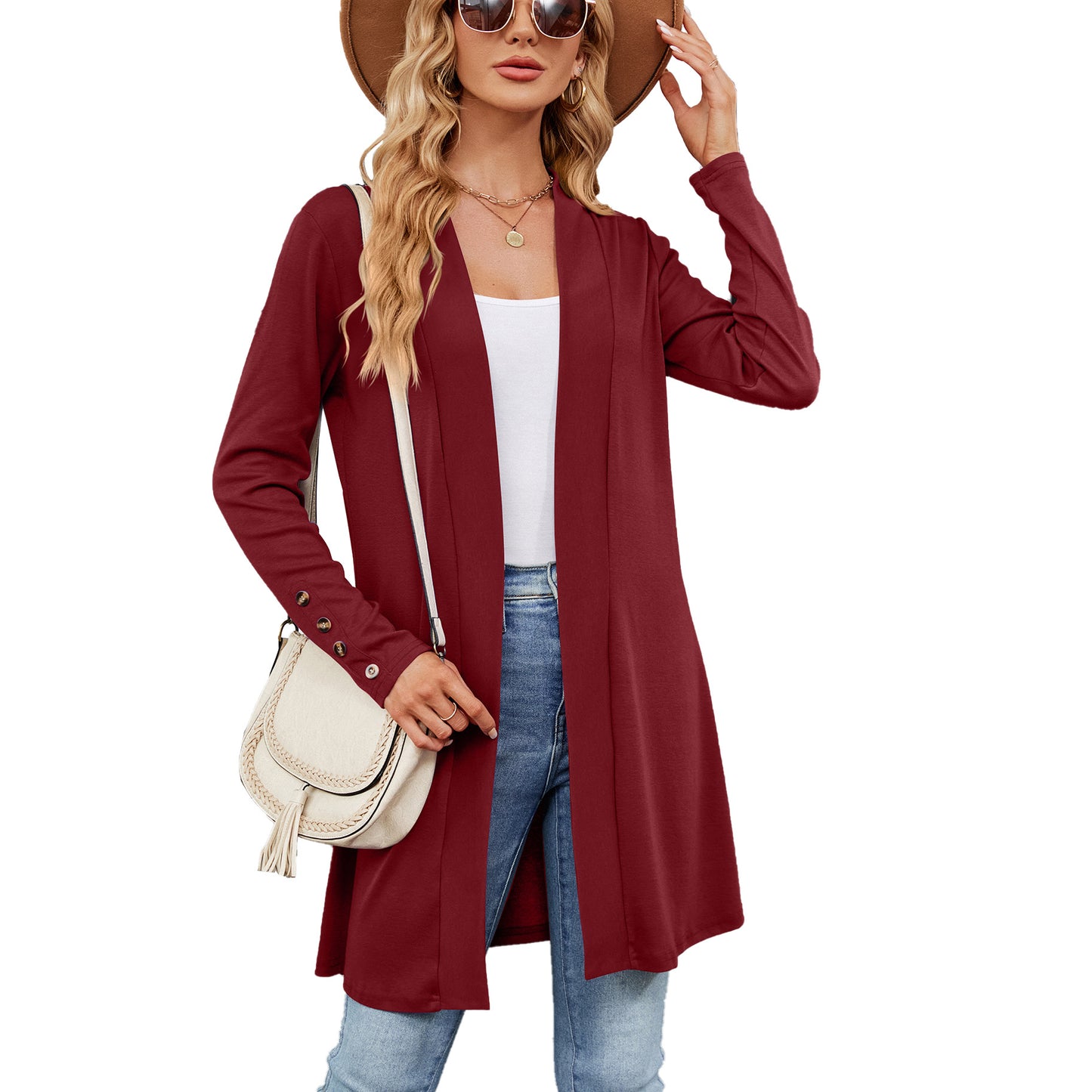 Damen longline Cardigan mit modischen Knopfdetails und offener Front Stalluxe