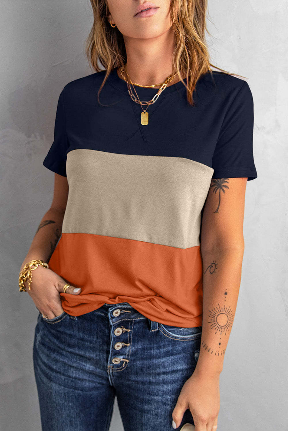 Damen T-Shirt mit modernem Blockdesign und lässigem Schnitt Stalluxe