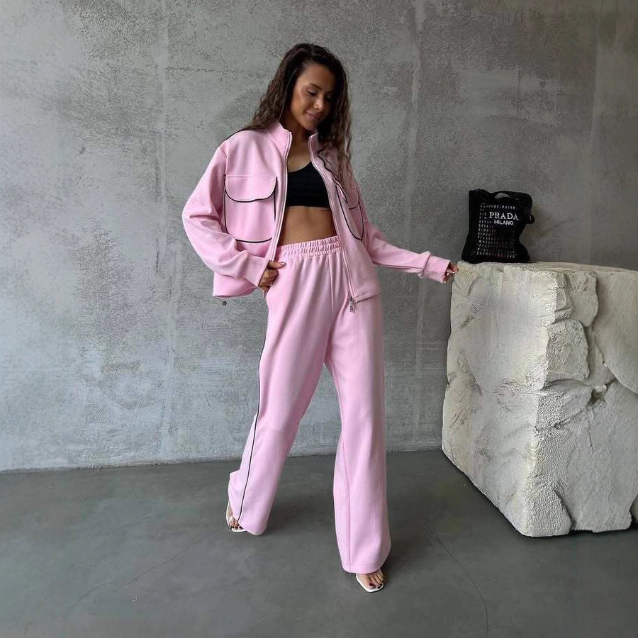 Damen lässiges Sportanzug-Set mit modischer Jacke und weit geschnittenen Hosen Stalluxe