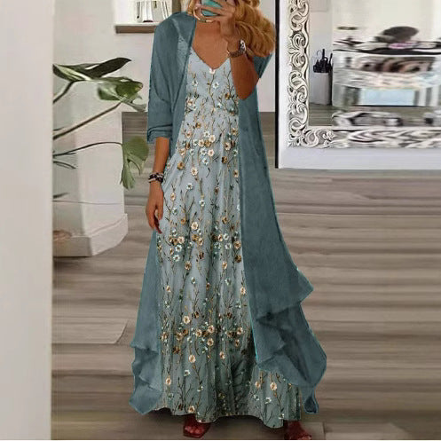 Damen Maxi-Kleid mit zarten Blüten und elegantem Überwurf Stalluxe