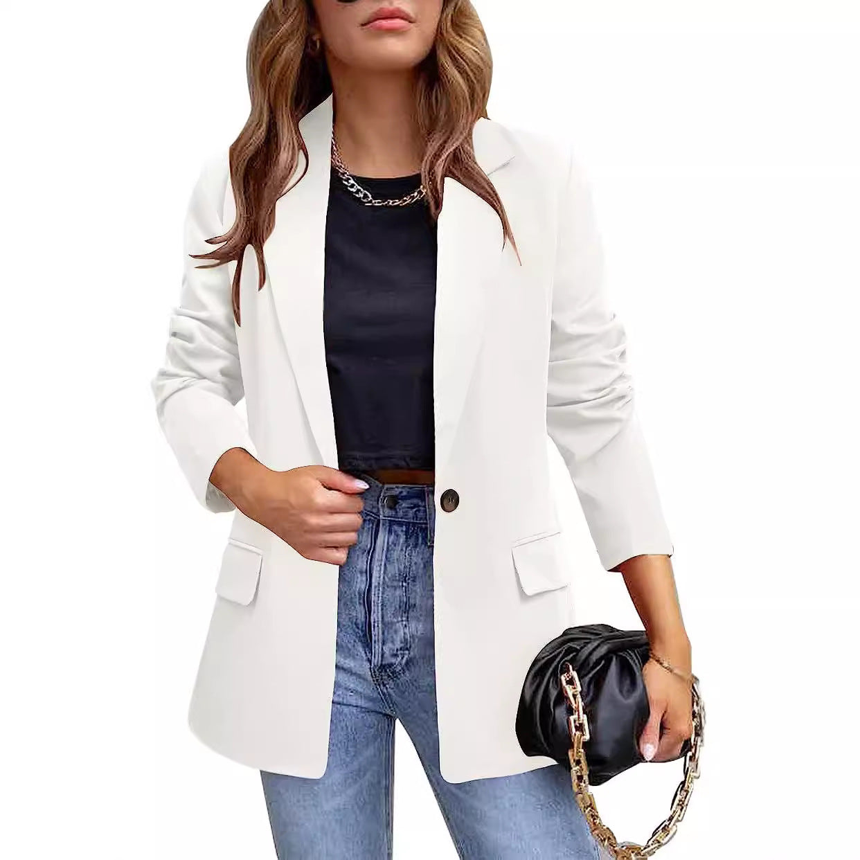 Damen trendiger Blazer mit tailliertem Schnitt und großen Taschen Stalluxe