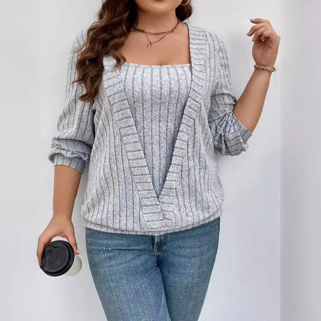 Damen lässiger Strickpullover mit tiefem V-Ausschnitt und Rippstruktur Stalluxe