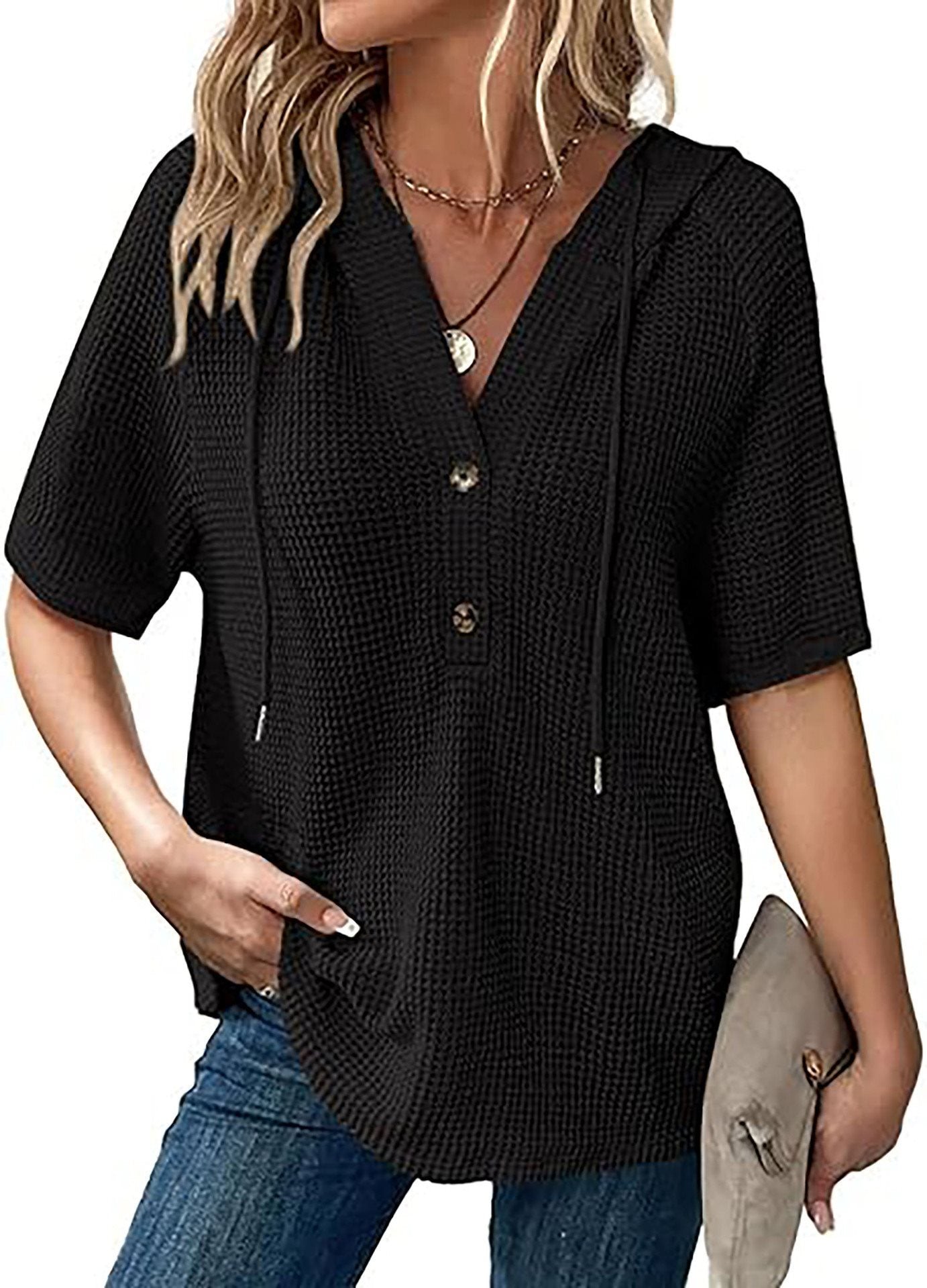 Damen lässiges Oversized Shirt mit Kapuze und Knopfdetail Stalluxe