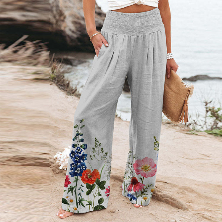 Damen Palazzo-Hose mit floralem Motiv und elastischem Bund Stalluxe