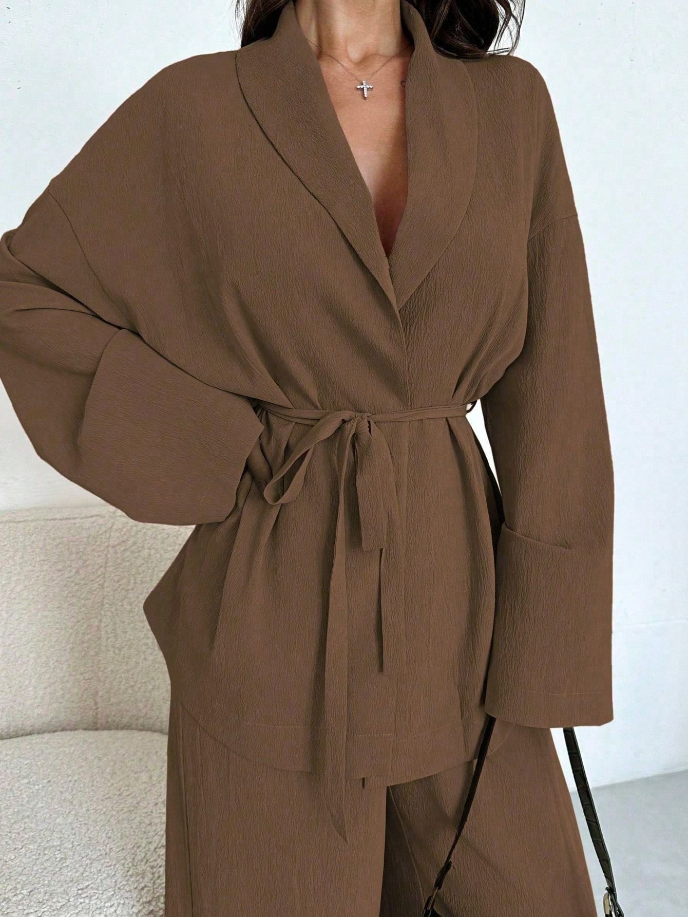 Damen lässige Oversized Blazerjacke mit Gürtel Stalluxe