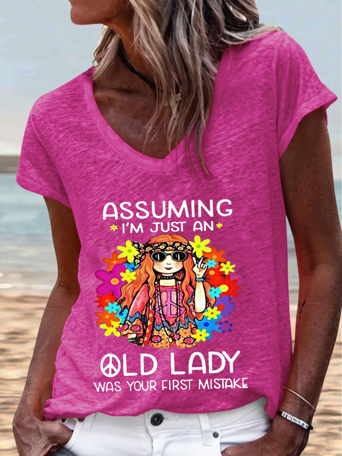 Damen V-Ausschnitt T-Shirt mit einzigartigem Vintage-Design Stalluxe