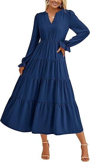Damen Langärmliges Maxi-Kleid mit Volants Stalluxe
