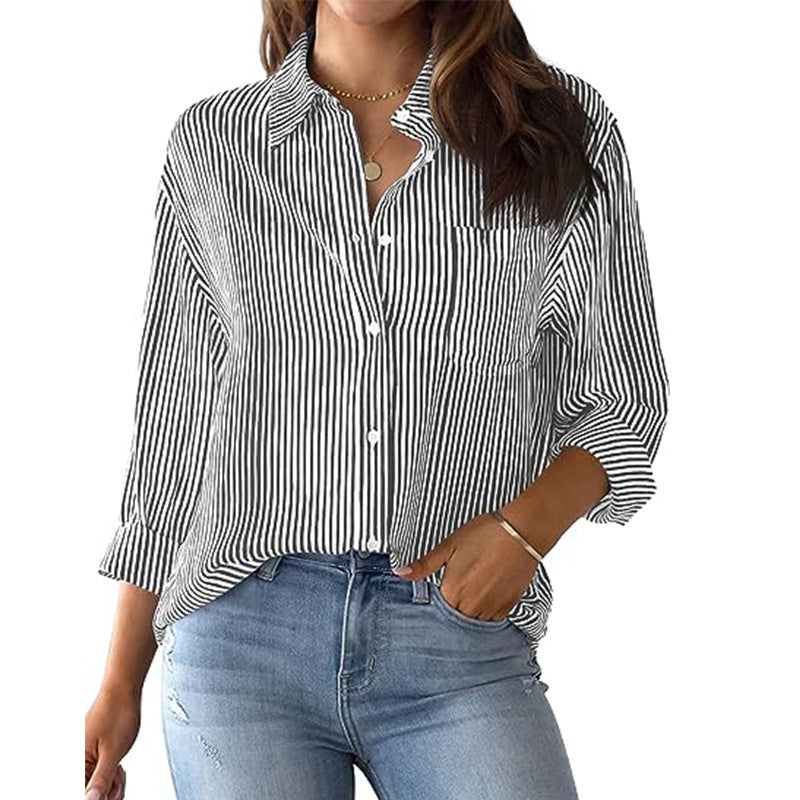 Damen Lässige Hemdbluse mit feinen Streifen und Brusttasche Stalluxe
