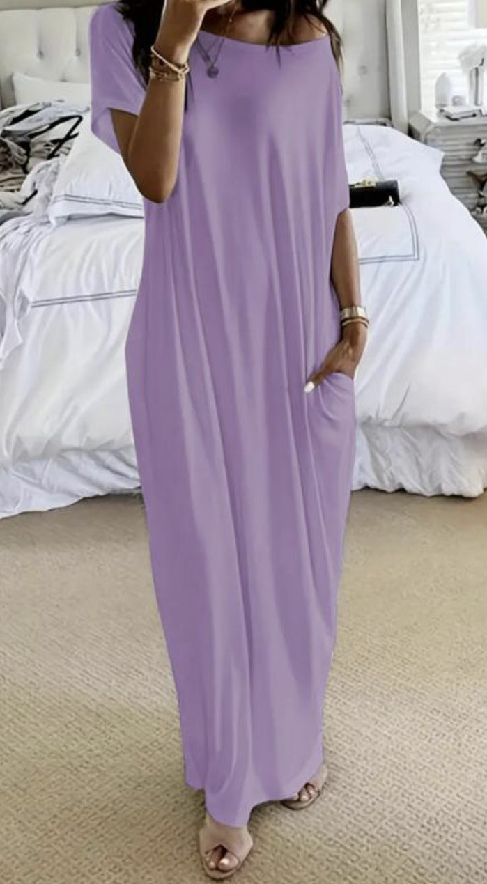 Damen oversized Maxikleid mit praktischen Seitentaschen und tiefem Ausschnitt Stalluxe