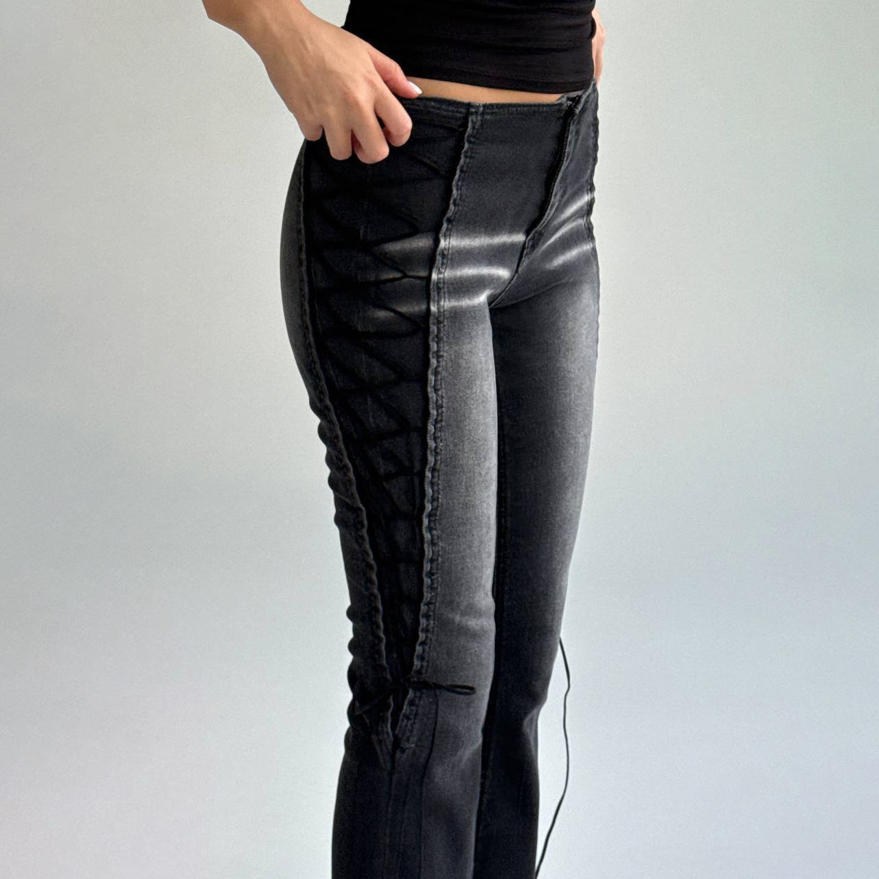 Damen Flared Jeans mit innovativem Schnür-Design Stalluxe