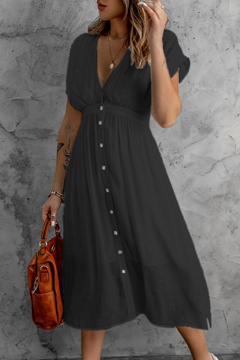 Damen entspannendes Kleid mit Knopfleiste und fließendem Schnitt Stalluxe