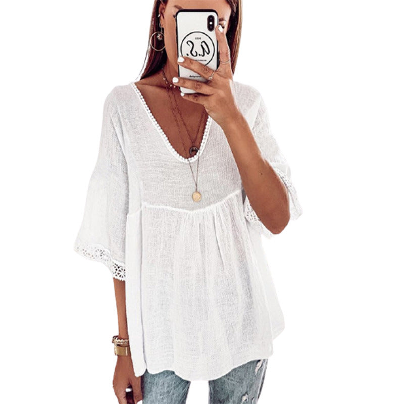 Damen Elegantes Blusenshirt mit Spitzenbesatz Stalluxe